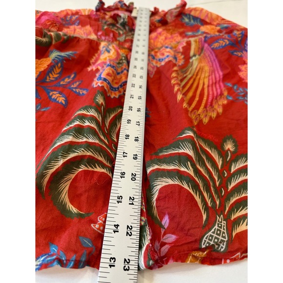 FARM Rio Mystic Bush Ruffled Blouse Floral Bird Print Button Front Ruffled Red M - Picture 15 of 16